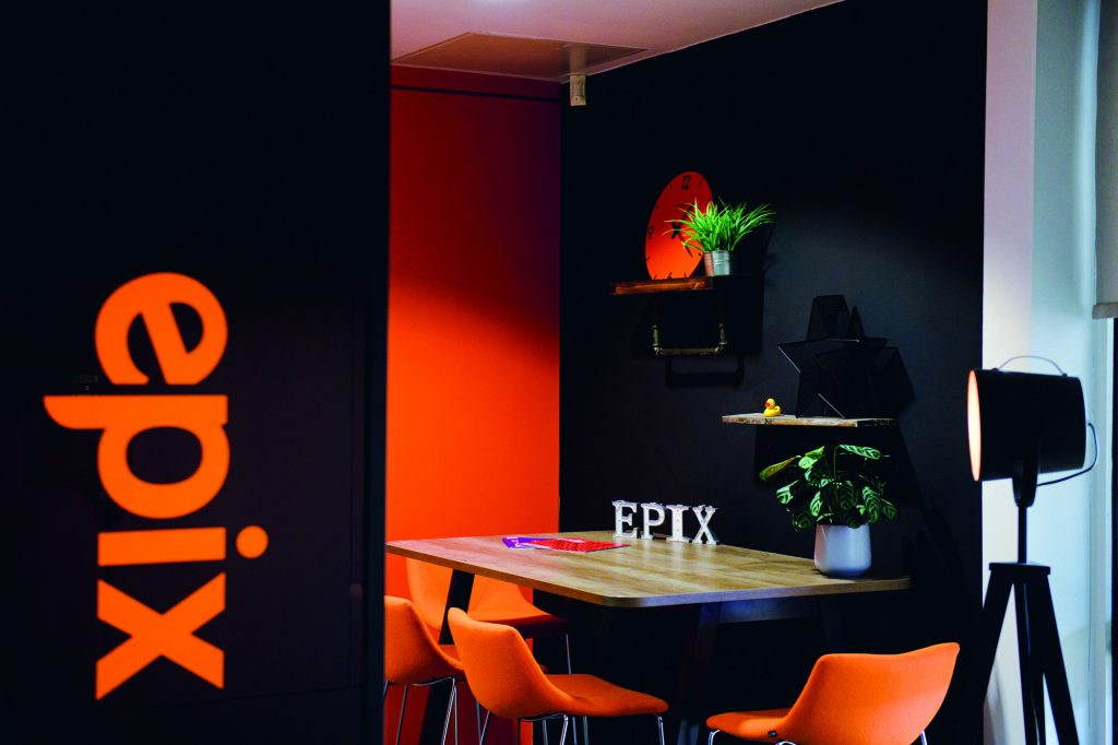 A view of the Epix kitchen, showing our new table and stools